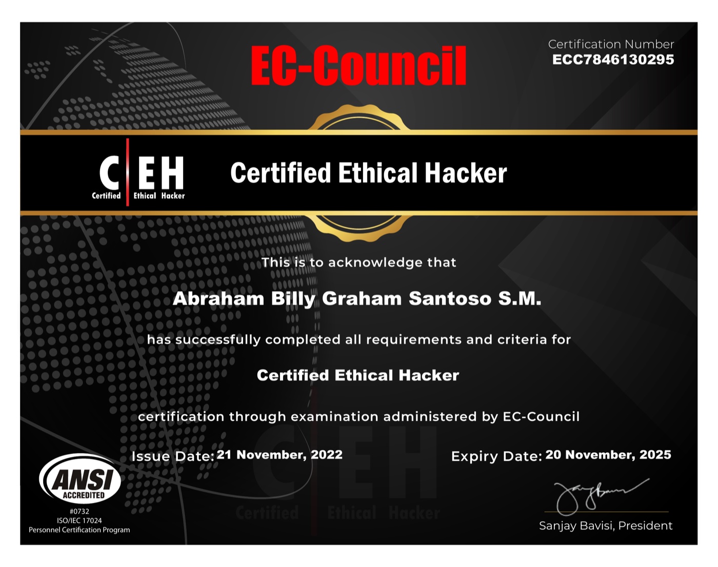 Sertifikat Certified Ethical Hacker (CEH) dari EC-Council International