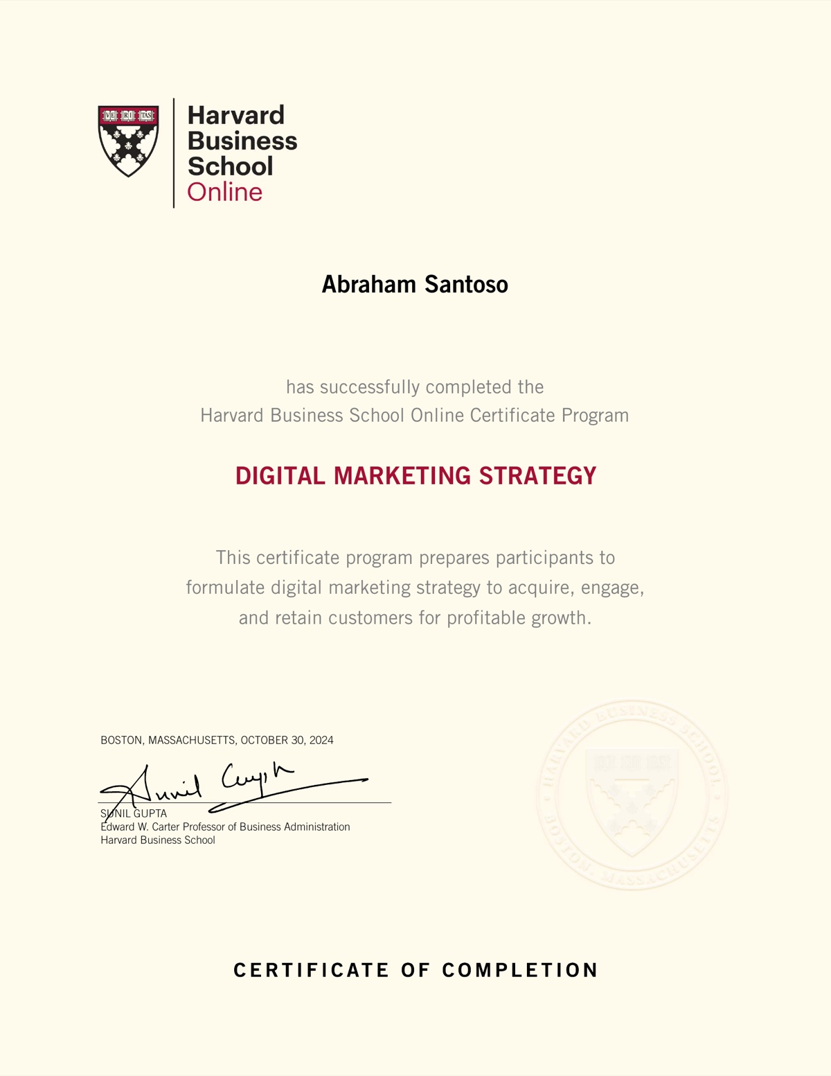 Sertifikat Digital Marketing Strategy — Executive Education dari Harvard Business School